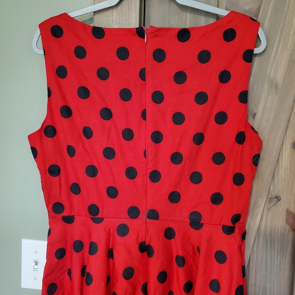 Retro Red Fit & Flare Polka Dot Midi Dress - Picture 3 of 5